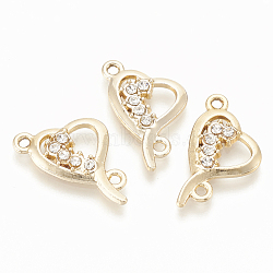 Alloy Rhinestone Links connectors, Heart Key, Light Gold, 22x16x2.5mm, Hole: 1.6mm(ALRI-Q235-018KC)