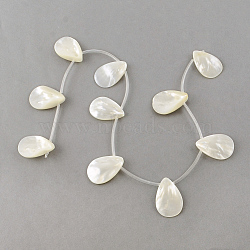 Natural Sea Shell Beads Strands, Top Drilled Beads, Teardrop, Creamy White, 30.5x21x4.5mm, Hole: 1.5mm, about 10pcs/strand, 16.3 inch(X-SSHEL-Q296-01)