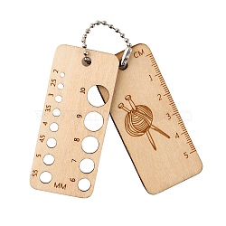 Wood Knitting Needle Gauges, with Iron Ball Chains, Rectangle, 6.5x3cm(PW-WG25573-01)
