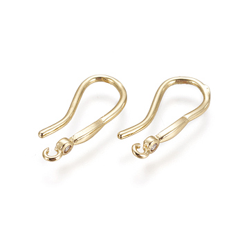 Brass Earring Hooks, with Cubic Zirconia, with Horizontal Loop, Clear, Golden, 18x2.5mm, Hole: 0.8mm, 18 Gauge, Pin: 1mm