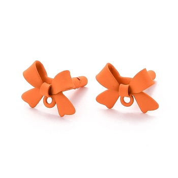 Alloy Stud Earring Findings, with 925 Sterling Silver Pins and Loop, Bowknot, Coral, 11x15x4mm, Hole: 1.2mm, Pin: 0.7mm