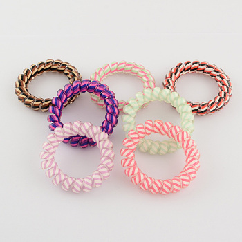 Printed Plastic Telephone Cord Elastic Hair Ties, Ponytail Holder, Mixed Color, 35mm