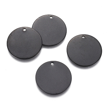 304 Stainless Steel Pendants, Blank Stamping Tag, Flat Round, Electrophoresis Black, 20x1mm, Hole: 1.4mm