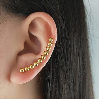 304 Stainless Steel Curved Bar Stud Earrings with Ear Cuff, Climber Wrap Around Earrings, Golden, 38x4mm