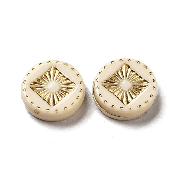 Opaque Plating Acrylic Beads, Golden Metal Enlaced, Flat Round, Linen, 15.5x4.5mm, Hole: 1.8mm, about 606pcs/500g