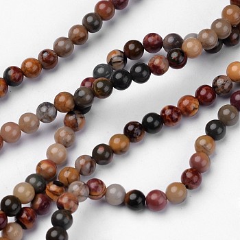Natural Polychrome Jasper/Picasso Stone/Picasso Jasper Beads Strands, Round, 4mm, Hole: 1mm, about 93pcs/strand, 15.2 inch