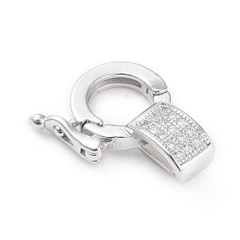 Brass Micro Pave Clear Cubic Zirconia Twister Clasps, Long-Lasting Plated, Platinum, 18x13.5x6mm, Hole: 5.5x3.5mm