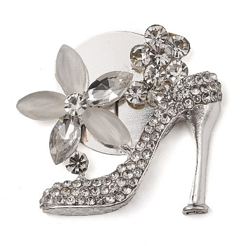 Alloy Glass Rhinestone Cabochons, with Resin, High-heeled Shoes with Flower, Platinum, 37.5x42x6.5mm