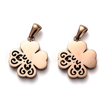 Ion Plating(IP) 304 Stainless Steel Pendants, Manual Polishing, Clover, Rose Gold, 21.5x18x3mm, Hole: 6x2.5mm