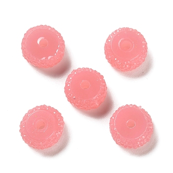 Opaque Resin Beads, Textured Rondelle, Salmon, 12x7mm, Hole: 2.5mm