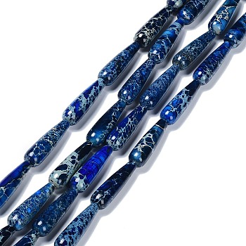 Dyed Natural Imperial Jasper Beads Strands, Teardrop, Medium Blue, 30x8~8.5mm, Hole: 0.8mm, about 13pcs/strand, 15.35~15.59 inch(39~39.6cm)