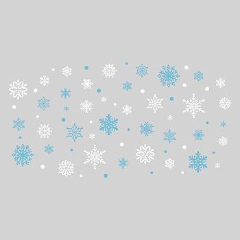 PVC Wall Decorative Stickers, Waterproof Decals for Home Living Room Bedroom Wall Decoration, White & Sky Blue, Snowflake Pattern, 350x570mm