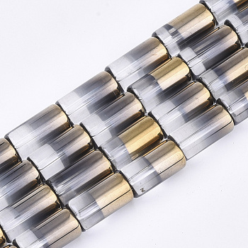 Half Electroplate Glass Beads Strands, Column, Clear, 19.5~20x10mm, Hole: 1.4mm, about 15~17pcs/strand, 13.39 inch(34cm)