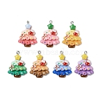 Resin Pendants, with Iron Loops, Christmas Tree Charm, Mixed Color, 35x25x9mm, Hole: 1.8mm(RESI-I343-03)