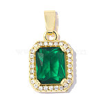 Brass Pave Cubic Zirconia Pendants, Rectangle Octagon Charms, Ion Plating(IP), Real 18K Gold Plated, Green, 20x11mm, Hole: 5.6mm(CU-OY001-01G-2)