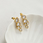 304 Stainless Steel & Clear Cubic Zirconia Stud Earrings, Teardrop, Golden, 35mm(WG24BBE-01)