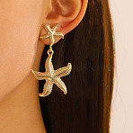 304 Stainless Steel Dangle Stud Earrings, Starfish, Golden, 55x30mm(FS-WG5CF4C-01)