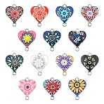 30Pcs 15 Colors Alloy Enamel Connector Charms, Heart-Shaped Links with Flower Pattern, Platinum, Mixed Color, 20x16mm, 2pcs/color(ENAM-YW0005-79)