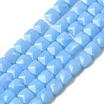 Opaque Glass Beads Strands, Square, Faceted, Light Sky Blue, 5.5~6x6x4~4.5mm, Hole: 1mm, about 100pcs/strand, 22.44~22.56(57~57.3cm)(GLAA-L050-C17)