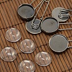 Dome Clear Glass Cover & Gunmetal Iron Brooch Setting Sets, Brooch: 44x18x5mm, Pin: 1mm, Glass Cabochons: 15.73~16.13mm(DIY-X0078)