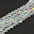 Imitate Austrian Crystal Electroplate Bicone Glass Bead Strands, AB Color Plated, Grade AA, Faceted, AB Color Plated, 3.5~3.8x3mm, Hole: 1mm, about about 107~110pcs/strand, 32.5~34cm(GLAA-F029-3x3mm-A01)