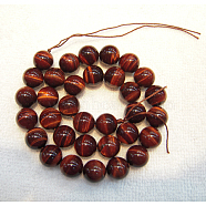 Natural Gemstone Beads, Round, Tiger Eye, Dyed & Heated, Grade A, Red, about 10mm in diameter, hole: about 1mm, 40pcs/strand(X-Z0RQQ013)