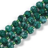 Natural Sesame Jasper Dyed Beads Strands, Faceted, Rondelle, with Seed Beads, Teal, 7.5~8x6.5mm, Hole: 1.4mm, about 45~46pcs/strand, 15.75''(40cm)(G-H057-A21-05)