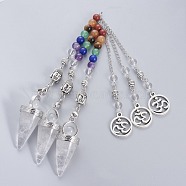 Chakra Jewelry Natural Quartz Crystal Cone Dowsing Pendulums, with Brass Finding and Alloy Chain, Antique Silver, 235~245x2.5mm(G-G771-E07)