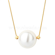 Imitation Pearl Round Ball Pendant Necklace with Stainless Steel Snake Chains, Golden, 15.75 inch(40cm)(GO5113-4)