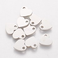 201 Stainless Steel Charms, Stamping Blank Tag, Heart, Stainless Steel Color, 7x8x1mm, Hole: 1.5mm(STAS-Q201-T132)