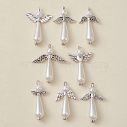 16Pcs 2 style Acrylic Imitation Pearl & Alloy Charms, with Antique Silver Loops, Angel Charms, Antique Silver, 33~35x9~32x8mm, Hole: 1.5~2.5mm, 2pcs/style(FIND-YW0003-99)