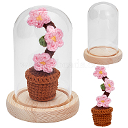 WADORN 1 Set Glass Cloche Bell Jar Terrarium with 1Pc Handmade Knitting Crochet Artificial Plum Bossom Potted, for Home Table Car Decor, PapayaWhip, 42.4x40x120mm(DJEW-WR0001-01C)