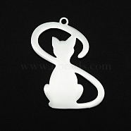 201 Stainless Steel Pendants, Laser Cut, Cat Shape, Stainless Steel Color, 30x18x1mm, Hole: 1.6mm(STAS-R111-JA681)