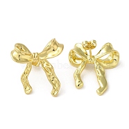 Brass Stud Earrings, with Clear Cubic Zirconia for Women, Bowknot, Real 18K Gold Plated, 27x24mm(EJEW-D109-03G)