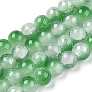 Crackle Baking Painted Imitation Jade Glass Beads Strands, Round, Green, 8mm, Hole: 1.5mm, about 104~108pcs/strand, 29.72 inch~30.91 inch(75.5~78.5cm)(X1-DGLA-T003-8mm-07)