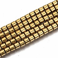 Electroplate Non-magnetic Synthetic Hematite Beads Strands, Column, Golden Plated, 3.5x3mm, Hole: 1mm, about 125~126pcs/strand, 15.55 inch~15.83 inch(39.5cm~40.2cm)(G-T114-61-G)