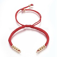 Nylon Cord Braided Bead Bracelets Making, with Brass Beads, Long-Lasting Plated, Real 24K Gold Plated, Red, 10-1/4 inch(26cm)~11-5/8 inch(29.6cm)(X-BJEW-F360-F18)