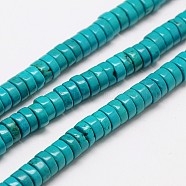 Dyed Natural Magnesite Beads Strands, Heishi Beads, Flat Round/Disc, Turquoise, 6x3mm, Hole: 1mm, about 133pcs/strand, 15.7 inch(G-N0131-28-6mm)
