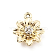 Alloy Rhinestone Pendants, UV Plated, Flower, Golden, 17x14.5x5.5mm, Hole: 1.2mm(FIND-U026-22G)