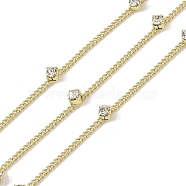 Brass Link Chains, with Rhinestone,  Real 18K Gold Plated, Soldered, with Spools, Long-Lasting Plated, Cadmium Free & Lead Free, Real 18K Gold Plated, 4x4x4mm(CHC-C006-10G)