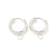 201 Stainless Steel Huggie Hoop Earring Findings, with Horizontal Loop and 316 Surgical Stainless Steel Pin, Silver, 13x4mm, Hole: 2.5mm, Pin: 1mm(STAS-P283-01V-S)
