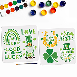 US 1 Set Saint Patrick's Day PET Hollow Out Drawing Painting Stencils, with 1Pc Art Paint Brushes, for DIY Scrapbook, Photo Album, Clover, 300x300mm, 2pcs/set(DIY-MA0002-94B)