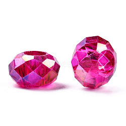 Glass European Beads, Large Hole Beads, No Metal Core, AB Color Plated, Faceted Rondelle, Medium Violet Red, 14x8mm, Hole: 5mm(GPDL-N003-01C)