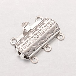 304 Stainless Steel Box Clasps, Multi-Strand Clasps, Rectangle, Stainless Steel Color, 19.5x14x2.8mm, Hole: 1mm(STAS-G140-17P)
