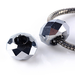 Electroplate Glass European Beads, Large Hole Beads, Faceted Rondelle, Silver Plated, 14~14.5x7.5~8.5mm, Hole: 5.5~6mm(X-EGLA-S132-03C)