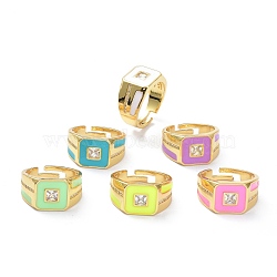 Brass Micro Pave Clear Cubic Zirconia Adjustable Rings, with Enamel, Real 18K Gold Plated, Long-Lasting Plated, Square, Mixed Color, US Size 7 3/4(17.9mm), 5~12mm(RJEW-P023-12G)