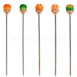 5Pcs 5 Colors Cute Orange Resin Hair Sticks, with Alloy Finding, for Woman Girl, Light Gold, Mixed Color, 137x16mm, 1pc/color(OHAR-GF0001-18)