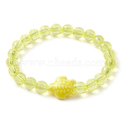 Handmade Porcelain Turtle Stretch Bracelets, 7.5mm Faceted Round Transparent Acrylic Beaded Stretch Bracelets, Yellow, Inner Diameter: 2-1/4 inch(5.8cm), Bead: 7.5mm(BJEW-JB10247-01)