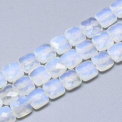 Opalite Beads Strands, Faceted, Square, 8~8.5x8~8.5x5mm, Hole: 1mm, about 25pcs/strand, 8.0''(X-G-S357-D01-15)