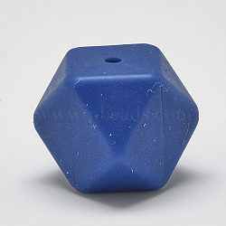 Food Grade Eco-Friendly Silicone Beads, Chewing Beads For Teethers, DIY Nursing Necklaces Making, Faceted Cube, Marine Blue, 14x14x14mm, Hole: 2mm(SIL-Q009B-51)